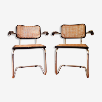 Pair of armchairs with Cesca B64 armrests by Marcel Breuer