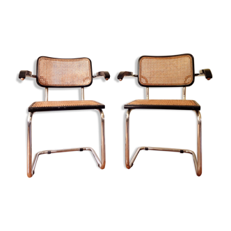 Pair of armchairs with Cesca B64 armrests by Marcel Breuer