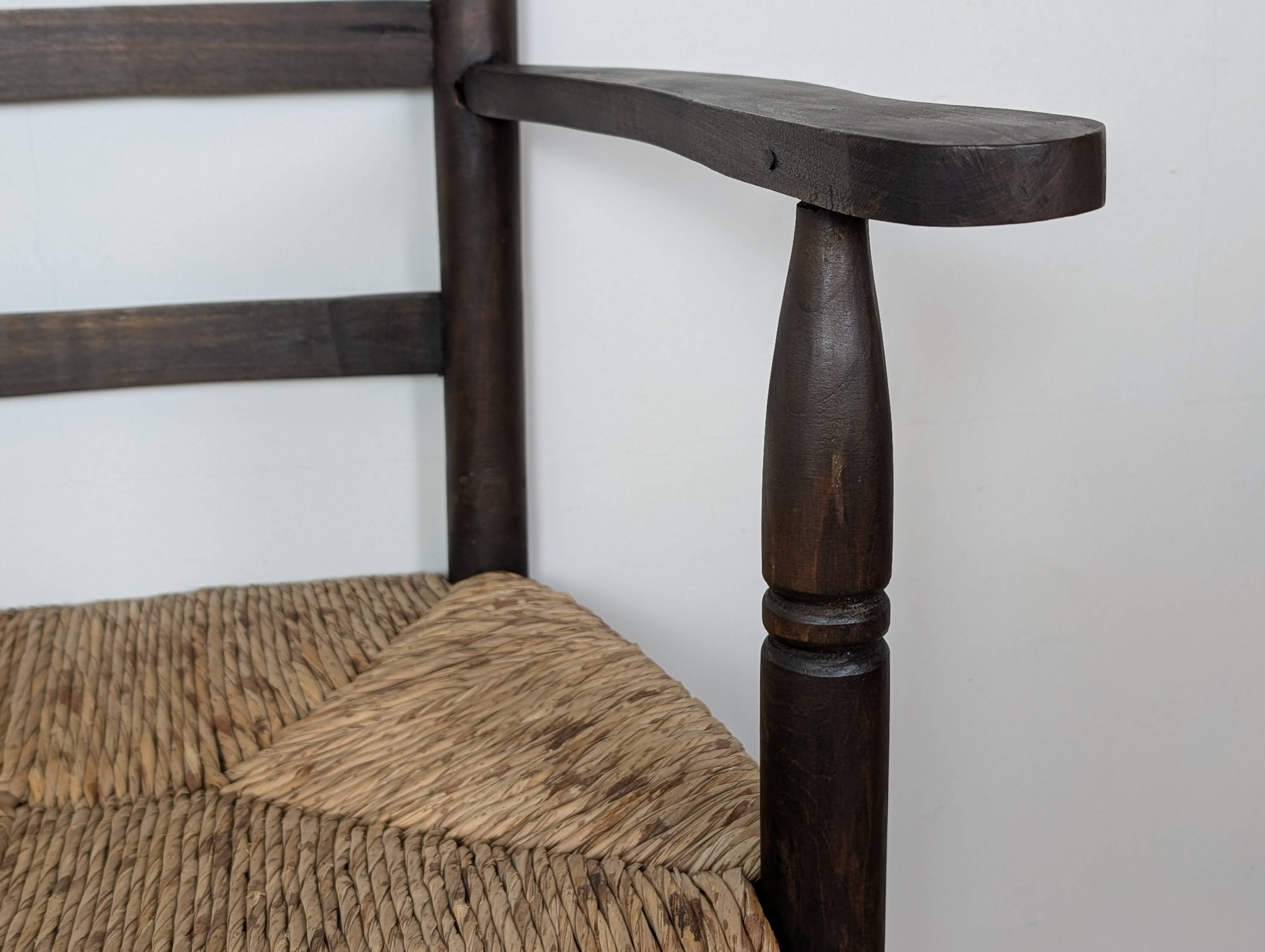 Wooden straw armchair