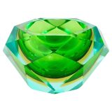 Faceted diamond ashtray in colour from the 1960s by Flavio Poli for Seguso, Murano, Italy.