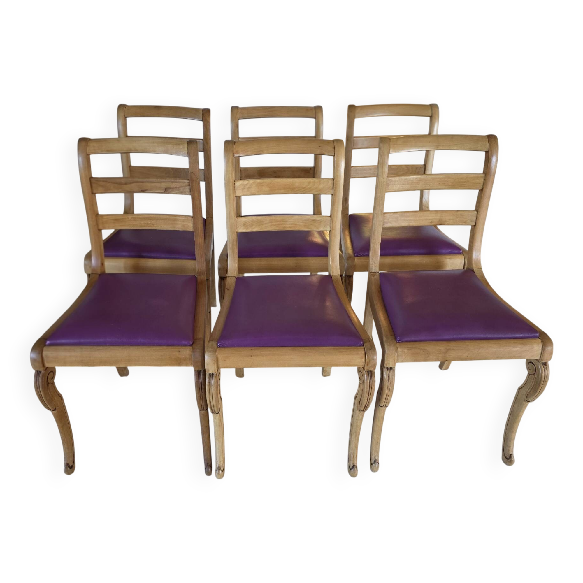6 Louis Philippe solid wood chairs with leather seats