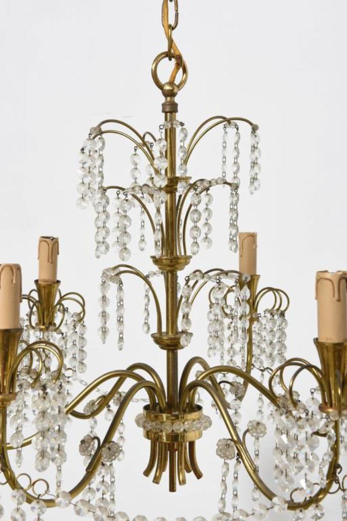 Candlestick Waterfall mid century brass and Crystal 1950 s