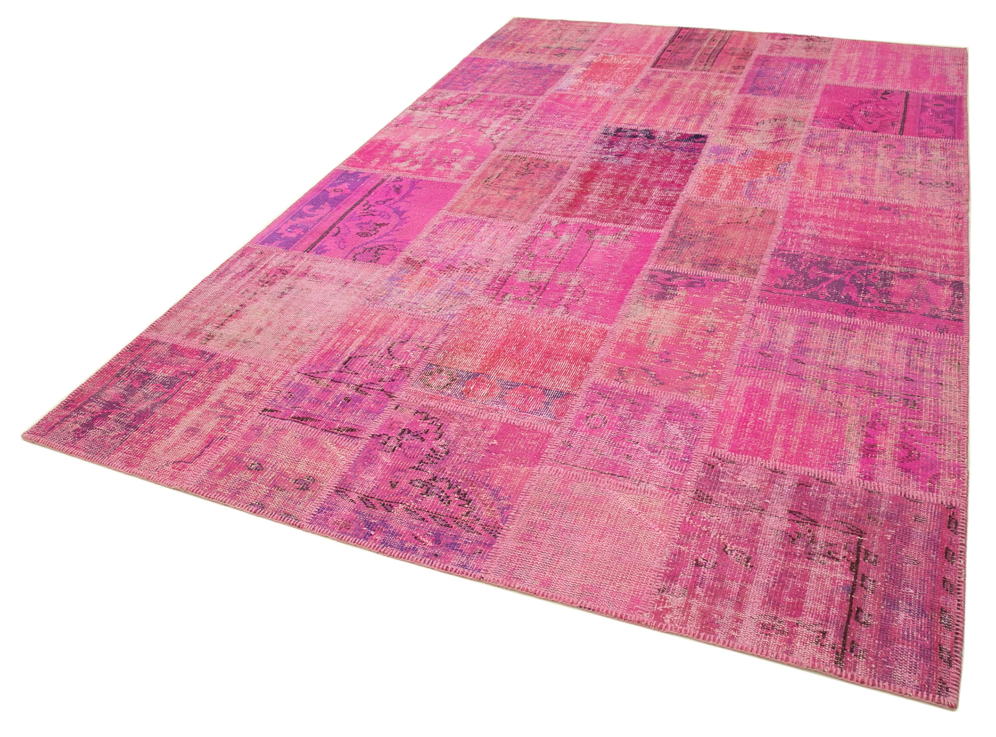 Handwoven oriental overdyed 202 cm x 303 cm pink patchwork rug