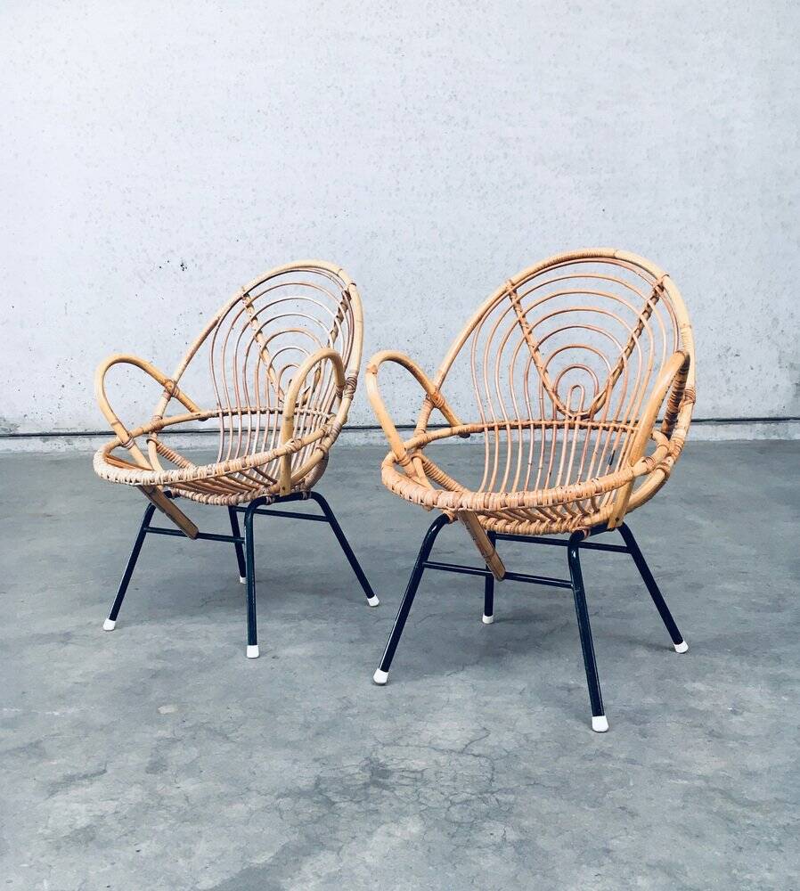 Set of Rattan Lounge Chairs attributed to Rohe Noordwolde, 1960s