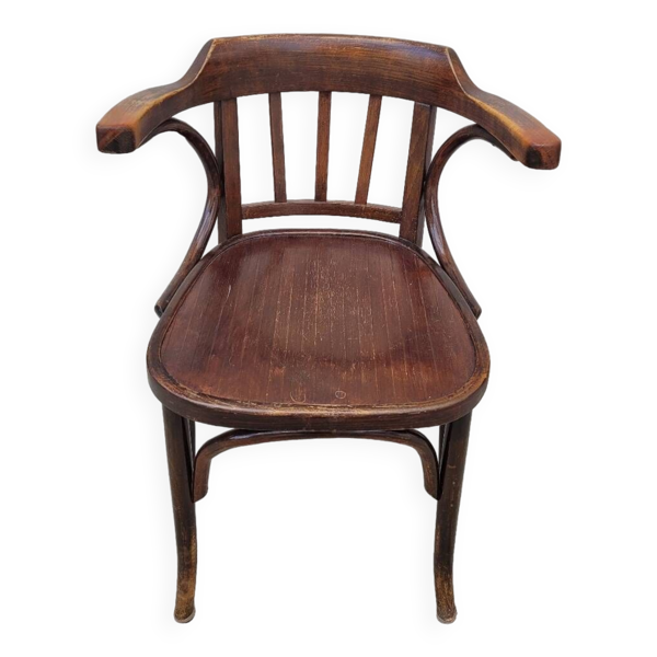 Fauteuil de bureau signé Baumann style bistrot bois courbé -1930s