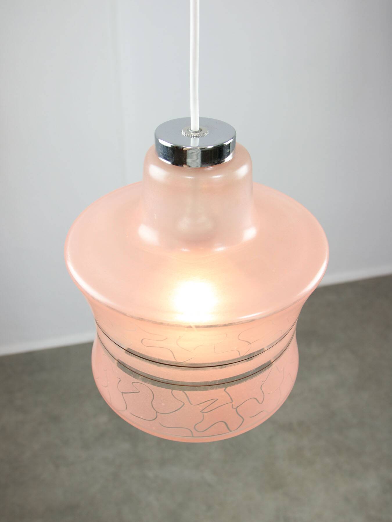 Vintage Italian Chrome and Pink Glass Pendant Lamp