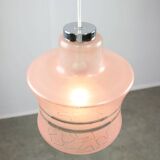 Vintage Italian Chrome and Pink Glass Pendant Lamp