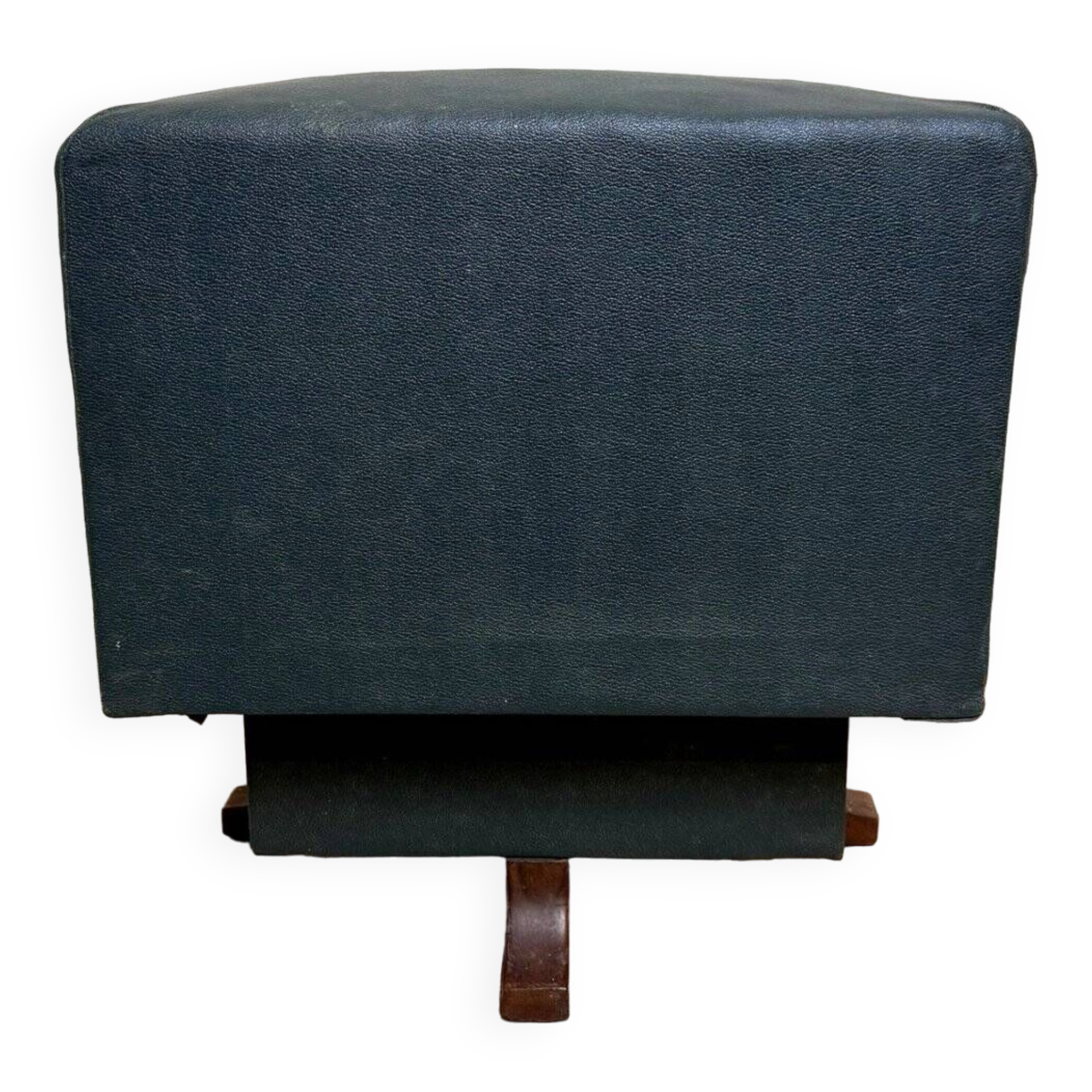 Designer swivel leather stool with teak leg