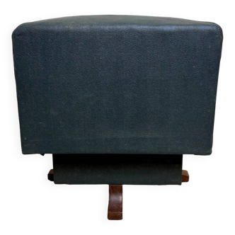 Designer swivel leather stool with teak leg