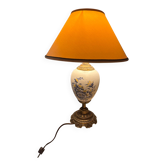 Vintage lamp, painted porcelain with blue flowers and brass