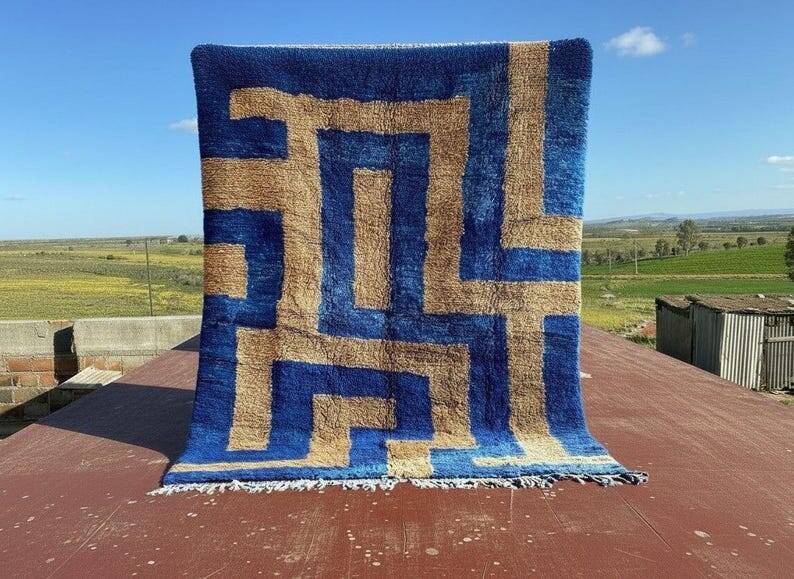 Moroccan blue and beige Berber rug 300x200 cm – handmade
