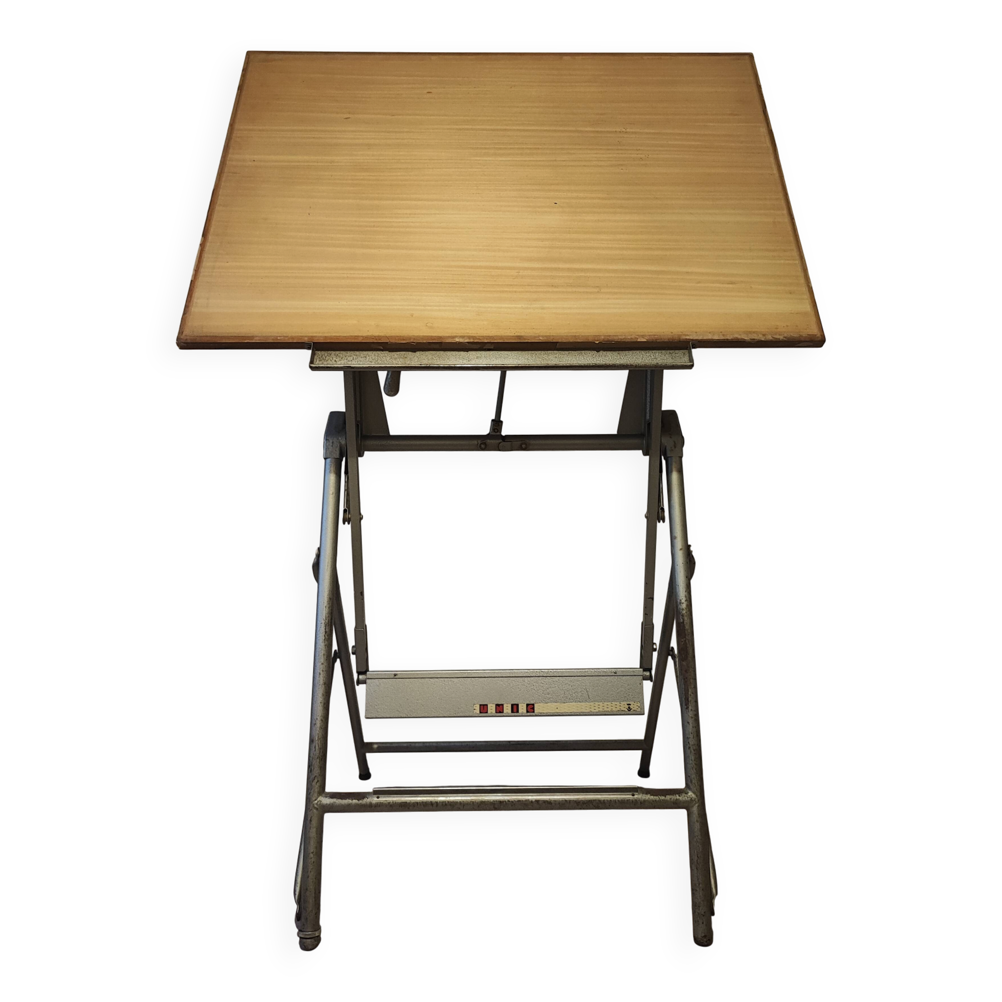 Vintage industrial drawing table UNIC – L. Sautereau – adjustable mechanism