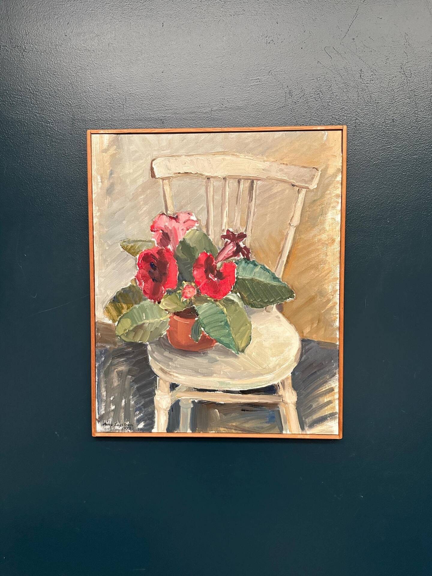 Huile sur toile originale suédoise – “Gloxinée” par Aina Engström