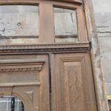 19th-century solid oak entrance door with three openings, including frame.