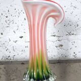 Murano blown glass soliflore vase in the shape of a green and red Calla flower