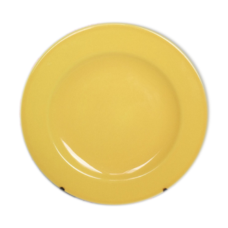 Plat rond ancien en faïence jaune