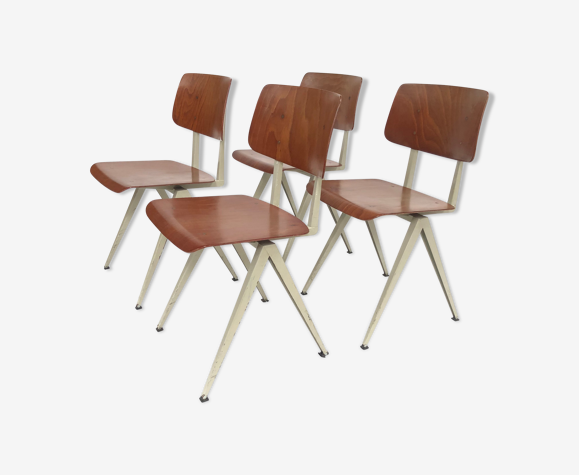 Lot de 4 chaises d'école vintage Galvanitas S16 Pays-Bas