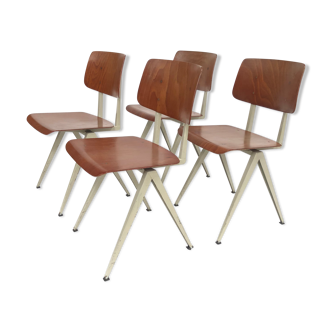 Lot of 4 vintage school chairs Galvanitas S16 Netherlands design
