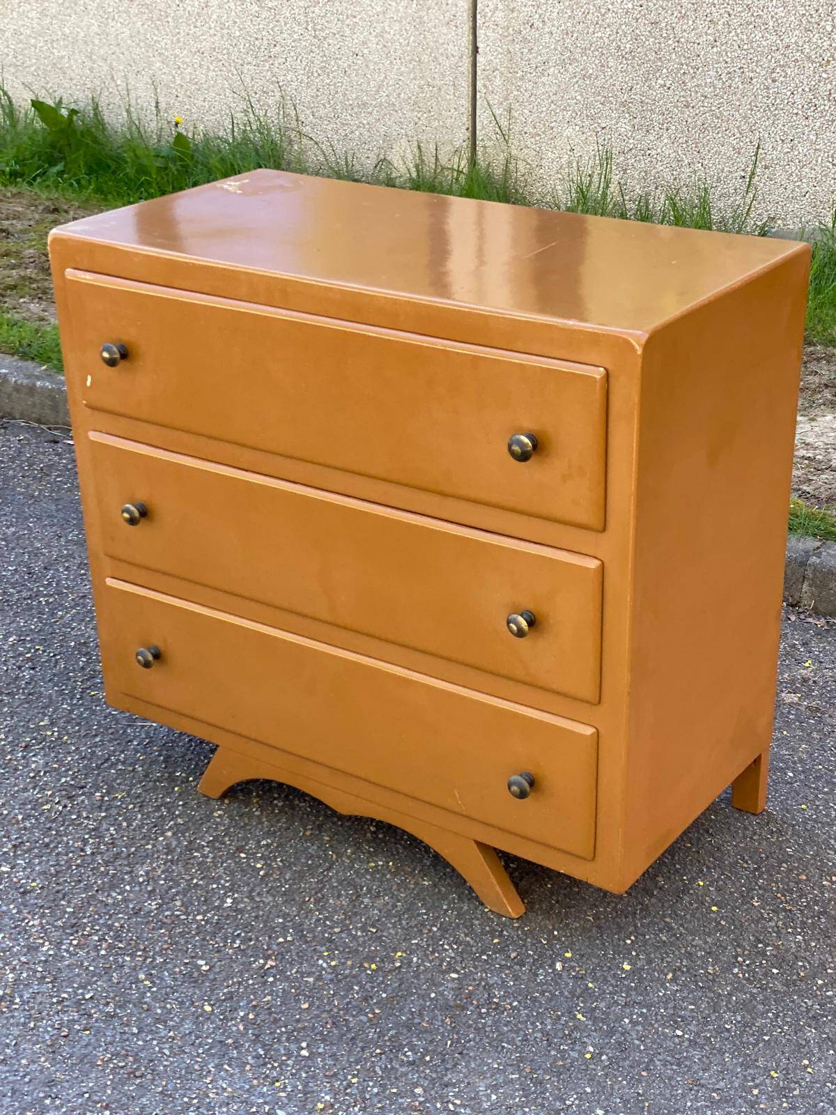 Commode art deco pied moustache 1950 avec 3 tiroirs