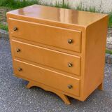 Art deco chest of drawers with moustache foot, 1950s, with 3 drawers