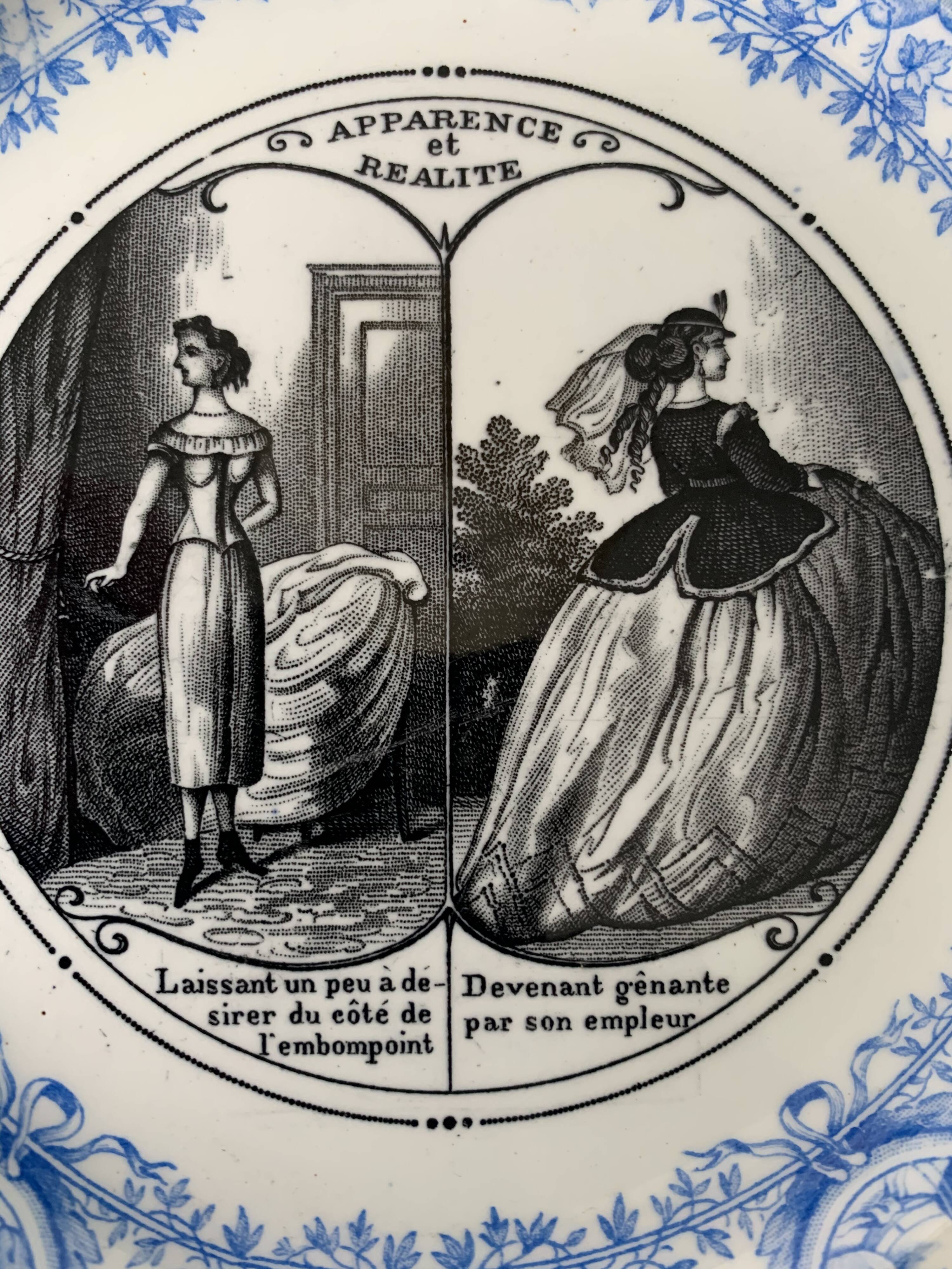 4 antique blue and black dessert plates Jules Vieillard Bordeaux 19th century