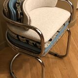 Victoria chair 70s chrome structure and terracotta-colored alacantara fabrics