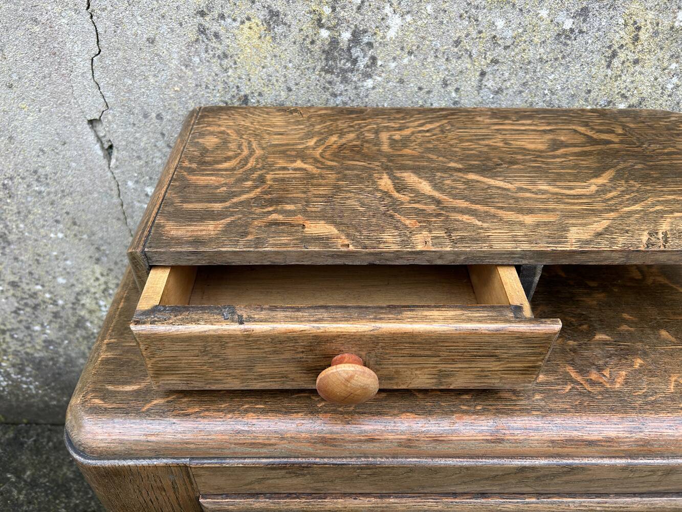 Art Deco bedside table, oak, moustache legs, 1930s