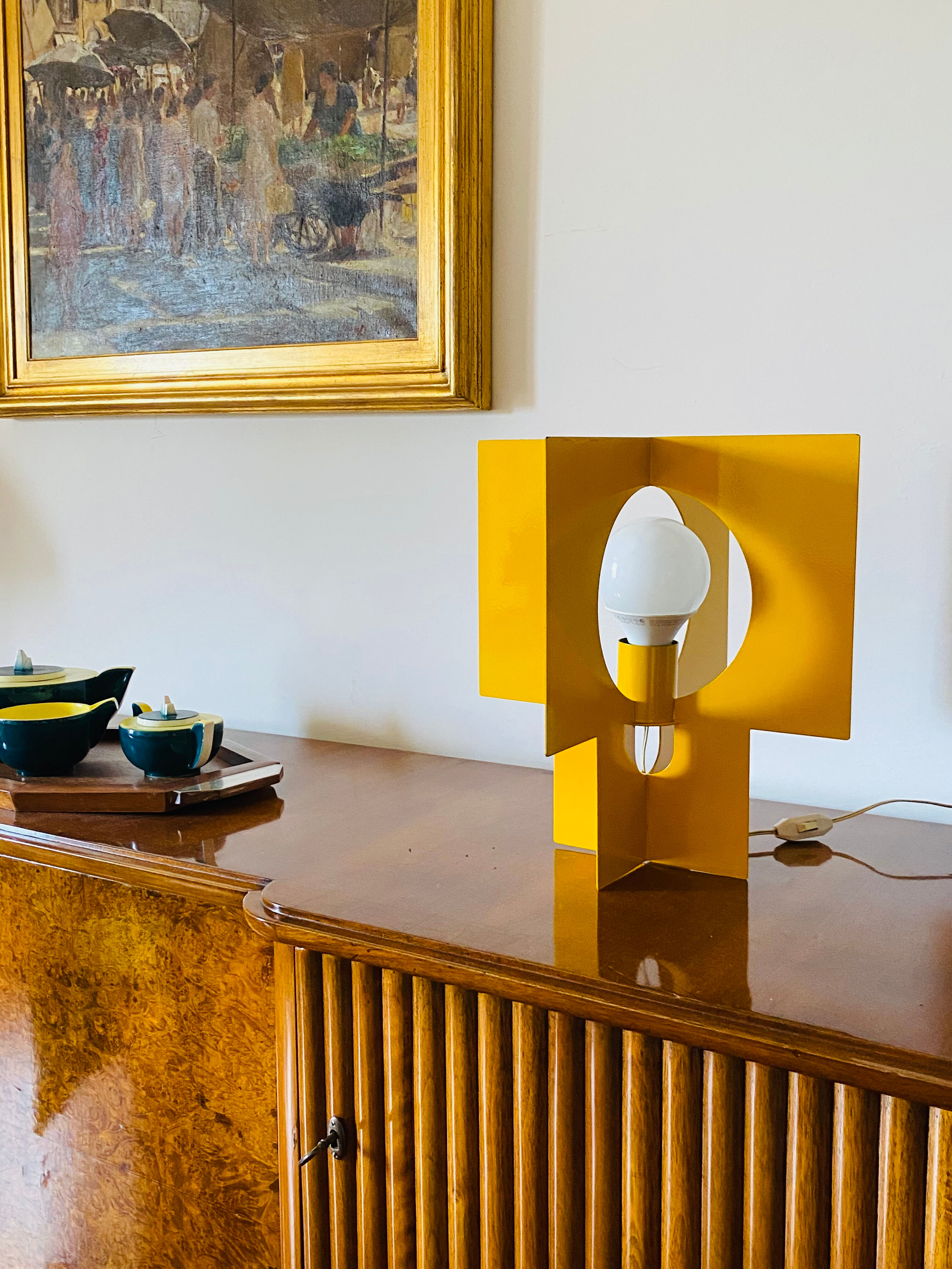 Pair of yellow Space age design table lamps, Italy, 1960s
