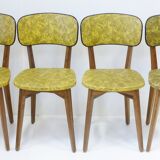 Set of 4 chairs yellow & black camouflage 1950 vintage rockabilly 50s French bistro chairs