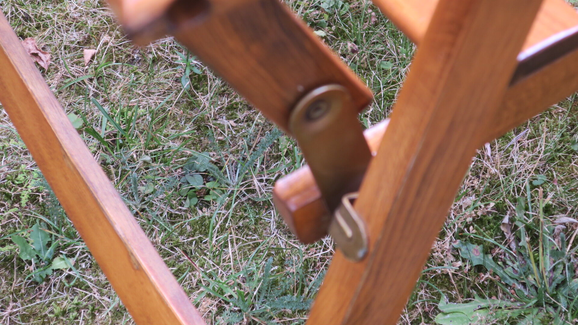 Mid century patinated wood folding garden or patio elbow chair, 1960s