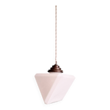 Art Deco pendant light in white opaline, triangular prism, 1920s-30s