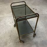Vintage 70s serving trolley in gold metal and smoked glass