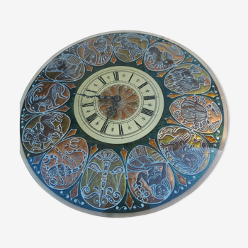 Horloge décor fixé sous verre 12 signes du zodiaque