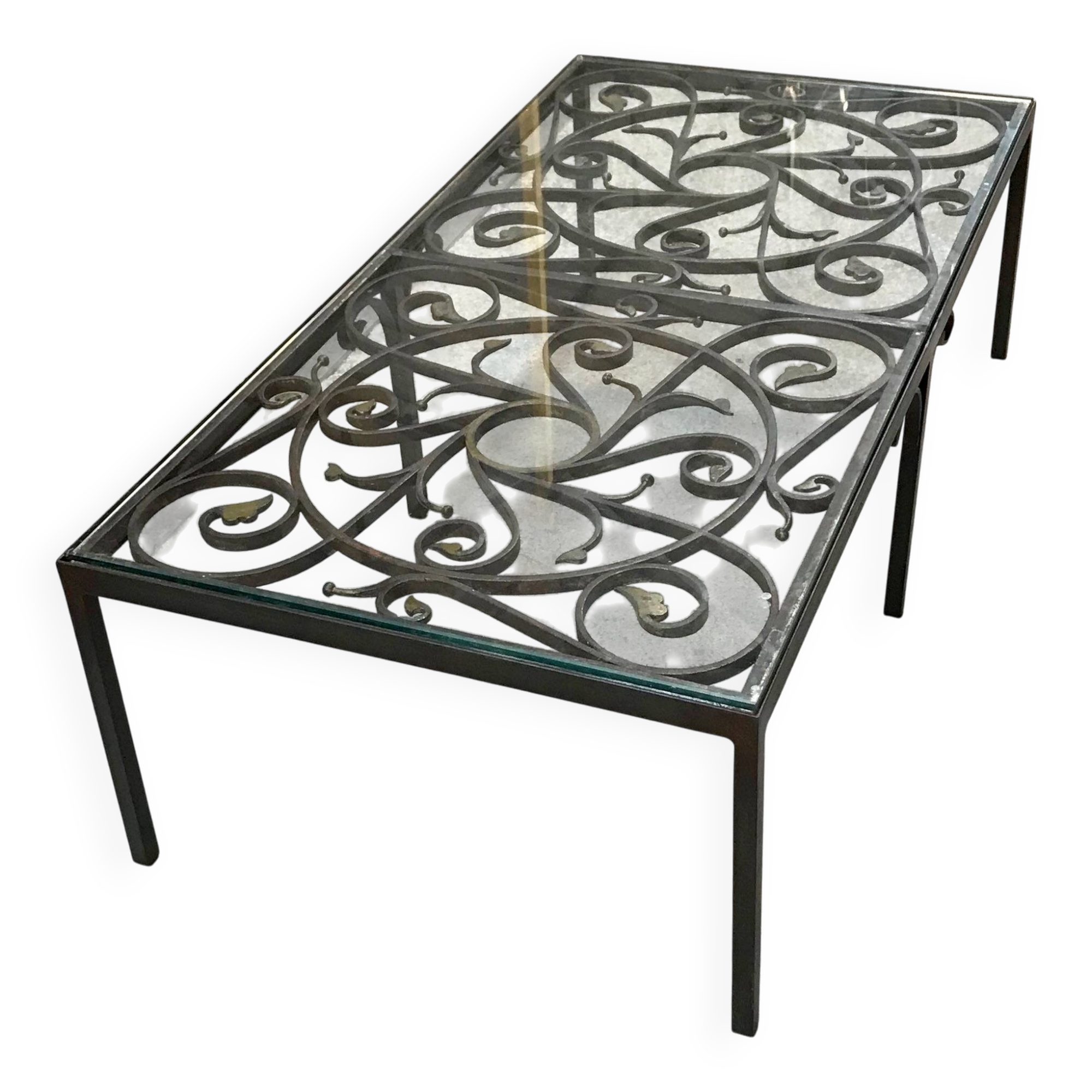 Table basse en fer forgé et verre