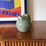 Mid-century Modern green spherical gres vase, Franco Bucci Italy ca. 1970