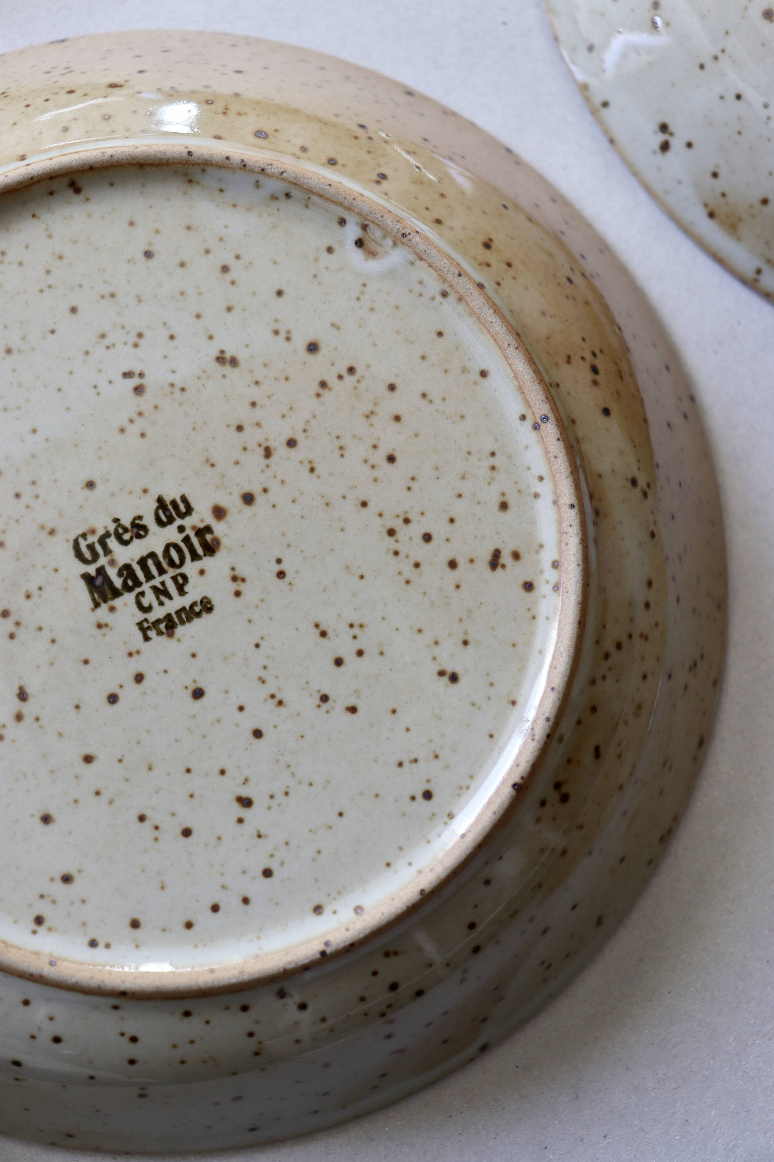 7 speckled stoneware plates