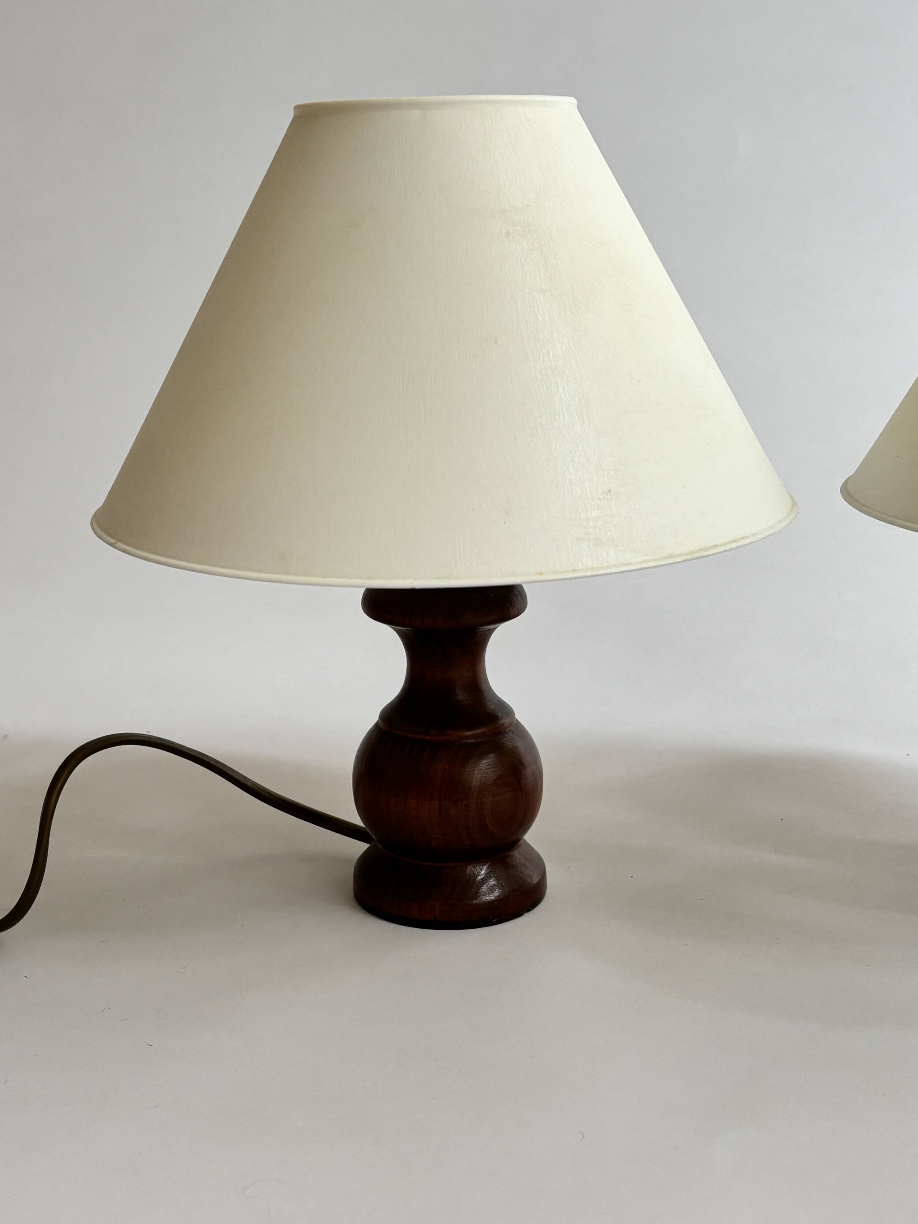 Paire de lampes en bois tourné vintage