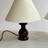 Paire de lampes en bois tourné vintage