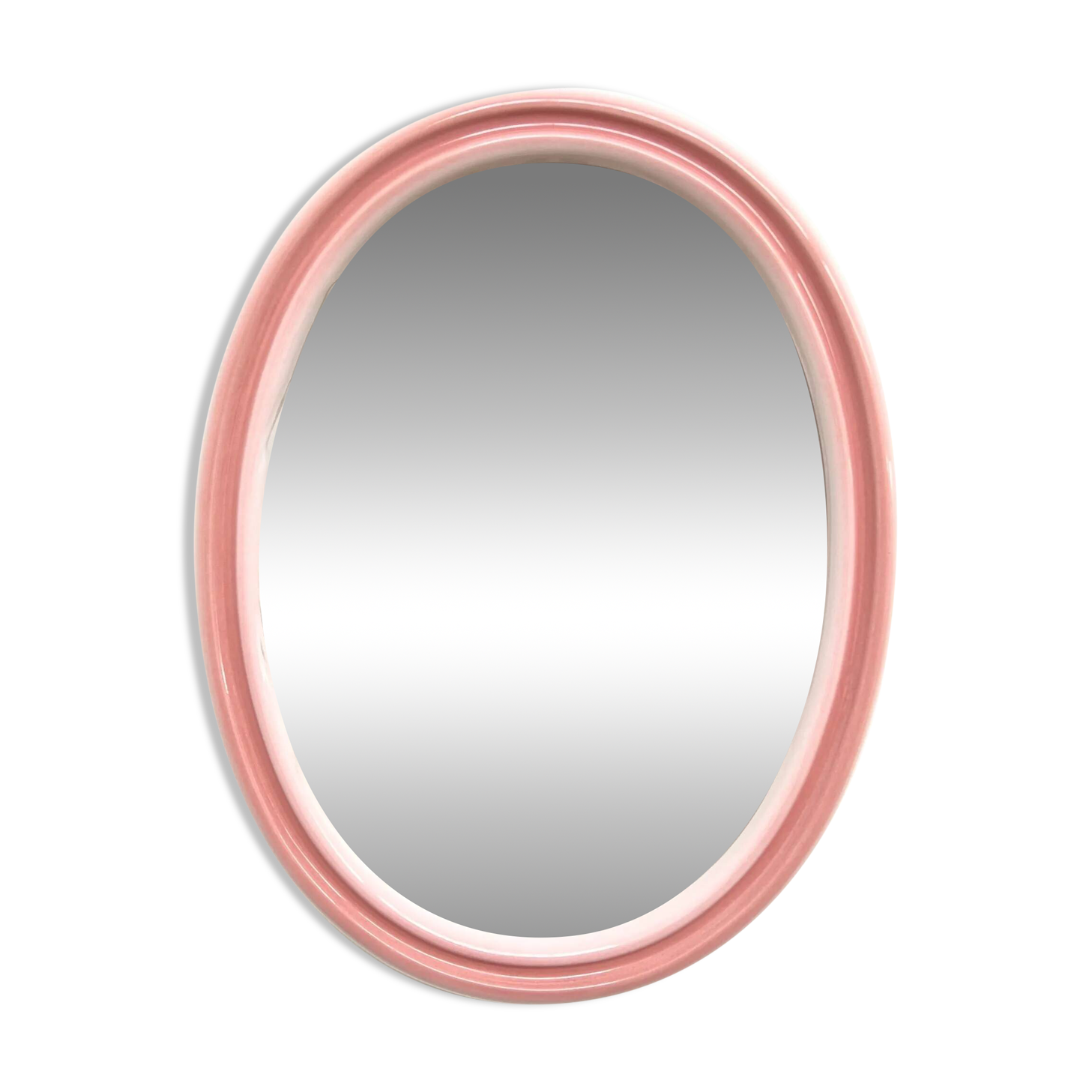Large oval pink ceramic mirror (76cm) – vintage Italian design