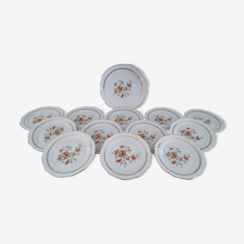 Service à dessert 13 pièces 12 personnes en porcelaine Bavaria Mitterteich décor floral automnal