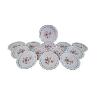 Service à dessert 13 pièces 12 personnes en porcelaine Bavaria Mitterteich décor floral automnal