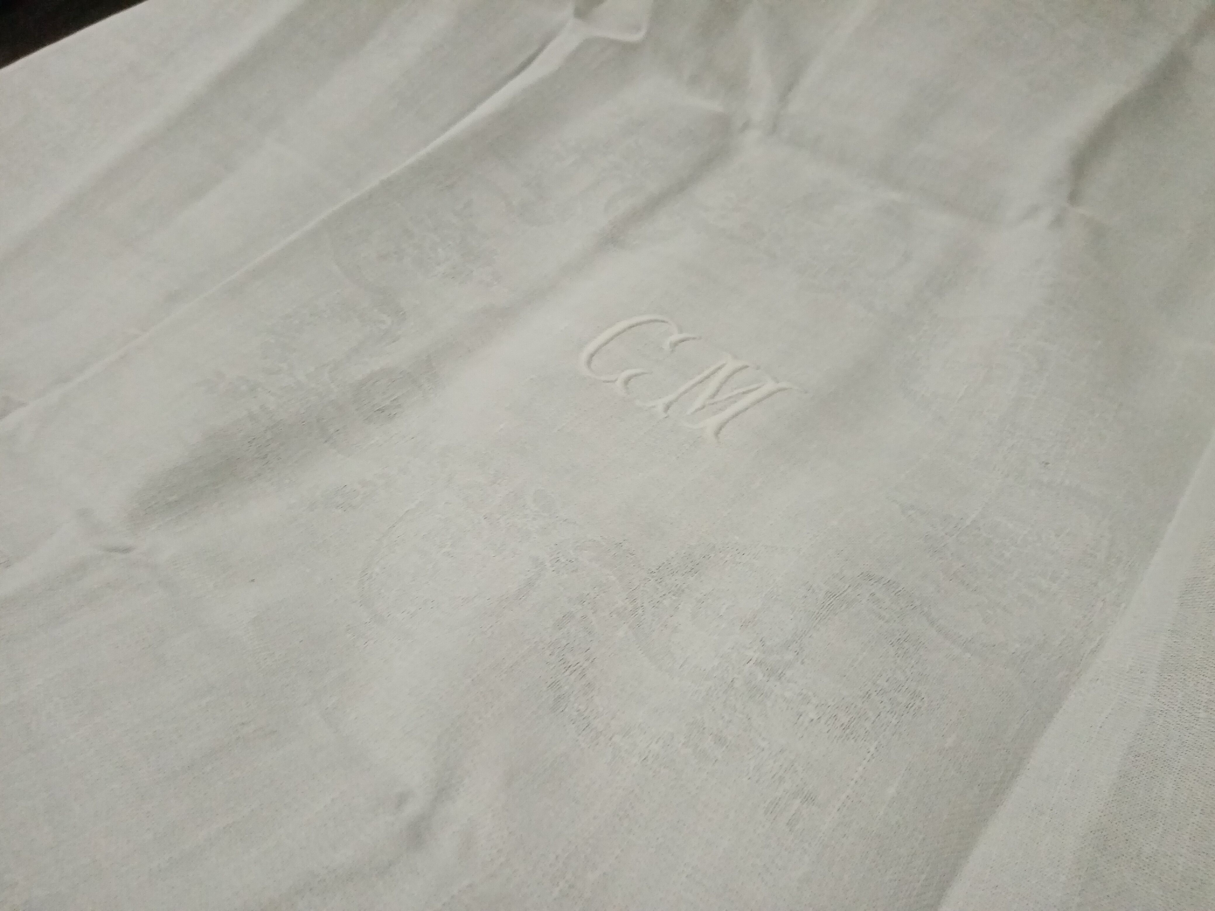 Lot de 6 anciennes serviettes damas broderie monogramme CM