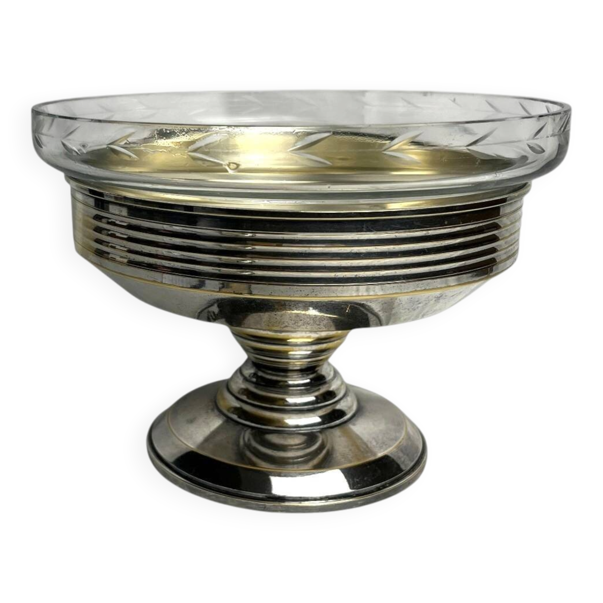 Art Deco, silver-plated metal fruit bowl with pedestal base, hallmarked, circa 1930