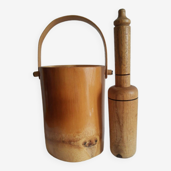 Pilon et mortier en bambou vintage