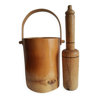 Vintage bamboo pestle and mortar