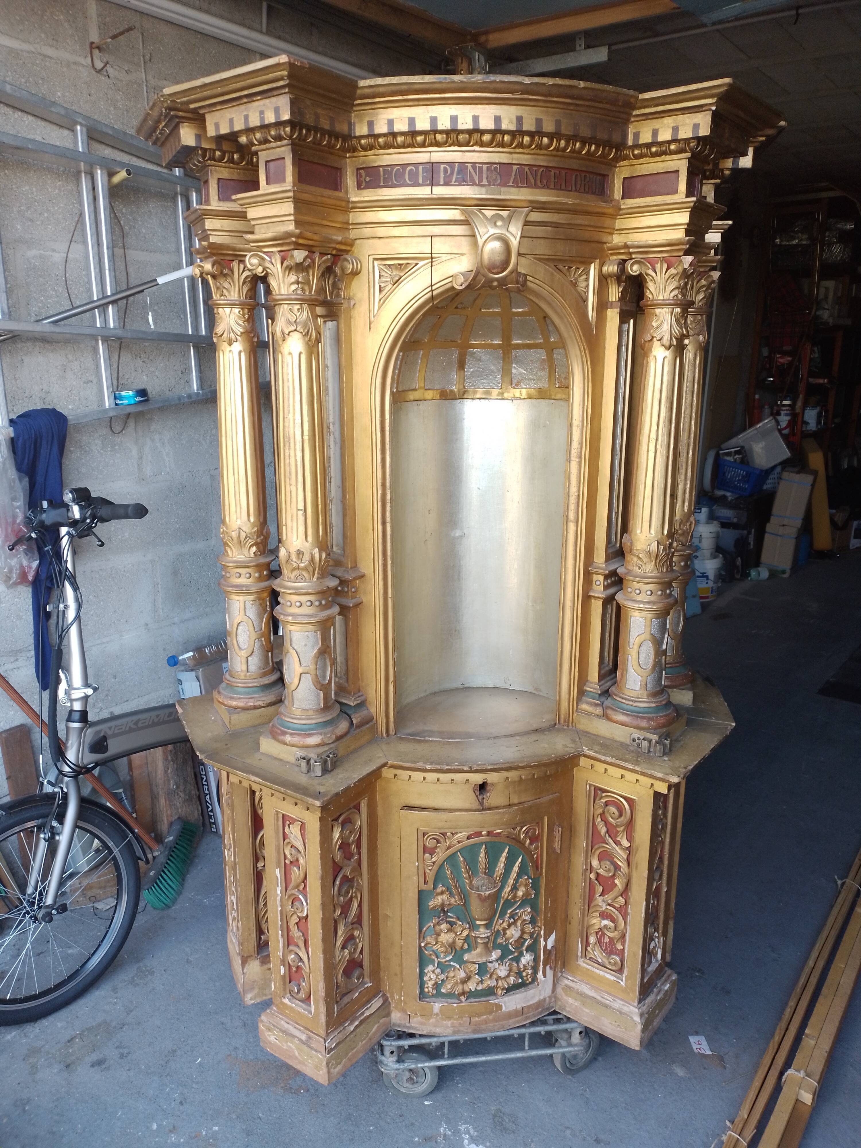 Superb early 19th century church tabernacle in gilded stuccoed wood