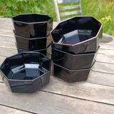 Bowls / cups X 7 black octagonal by Arcoroc 1980