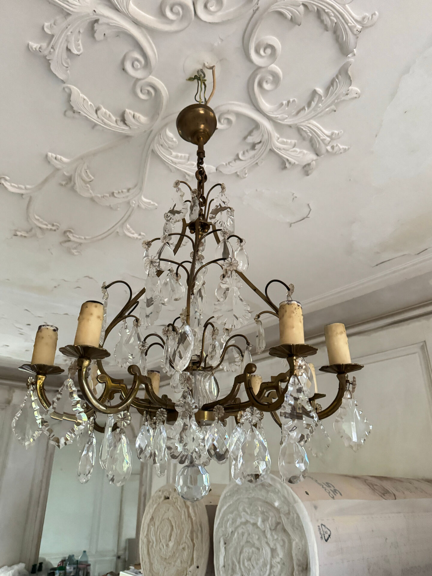 Antique Louis XV style chandelier with pendants – pair available.
