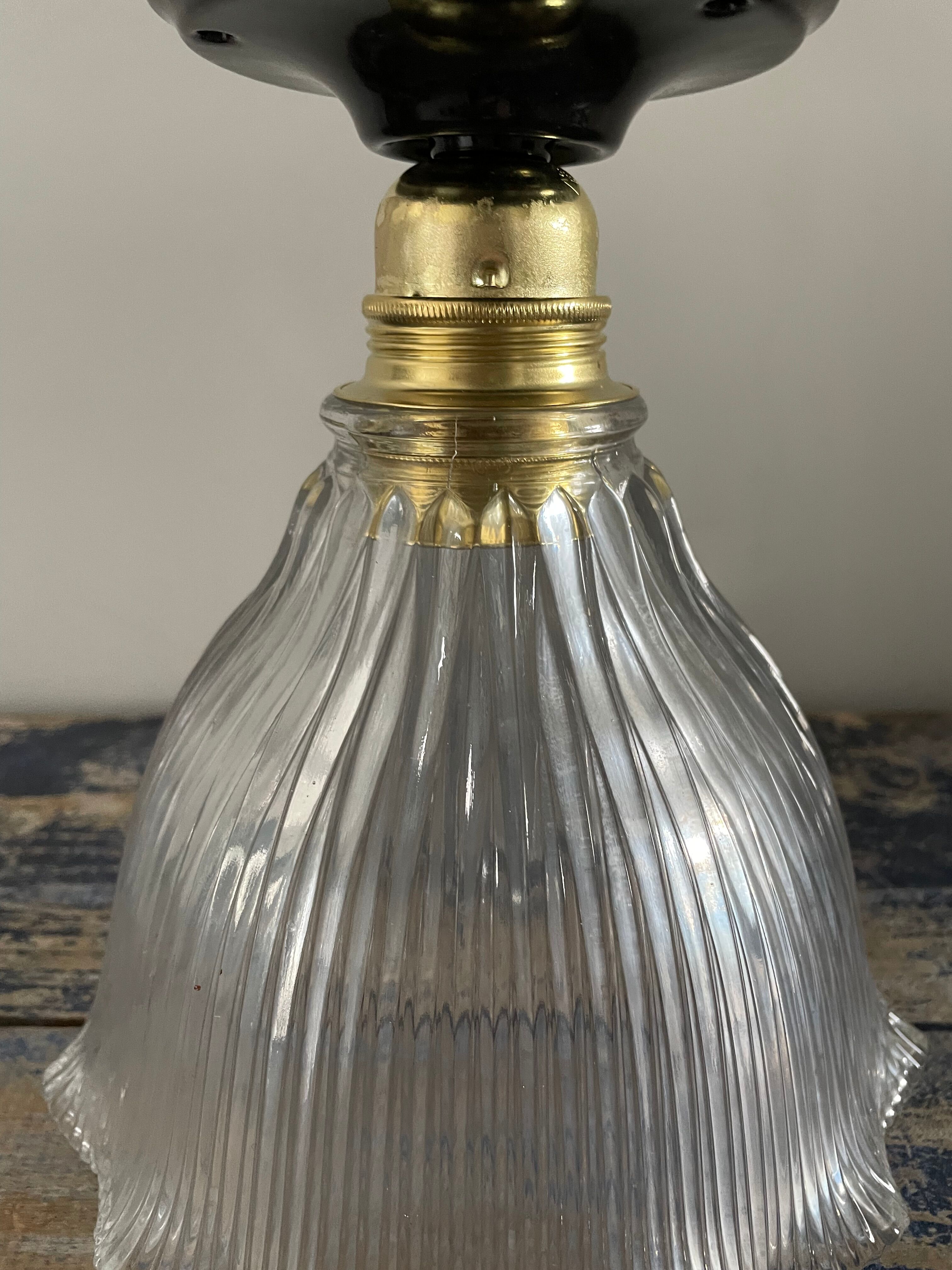 Vintage holophane glass ceiling lamp