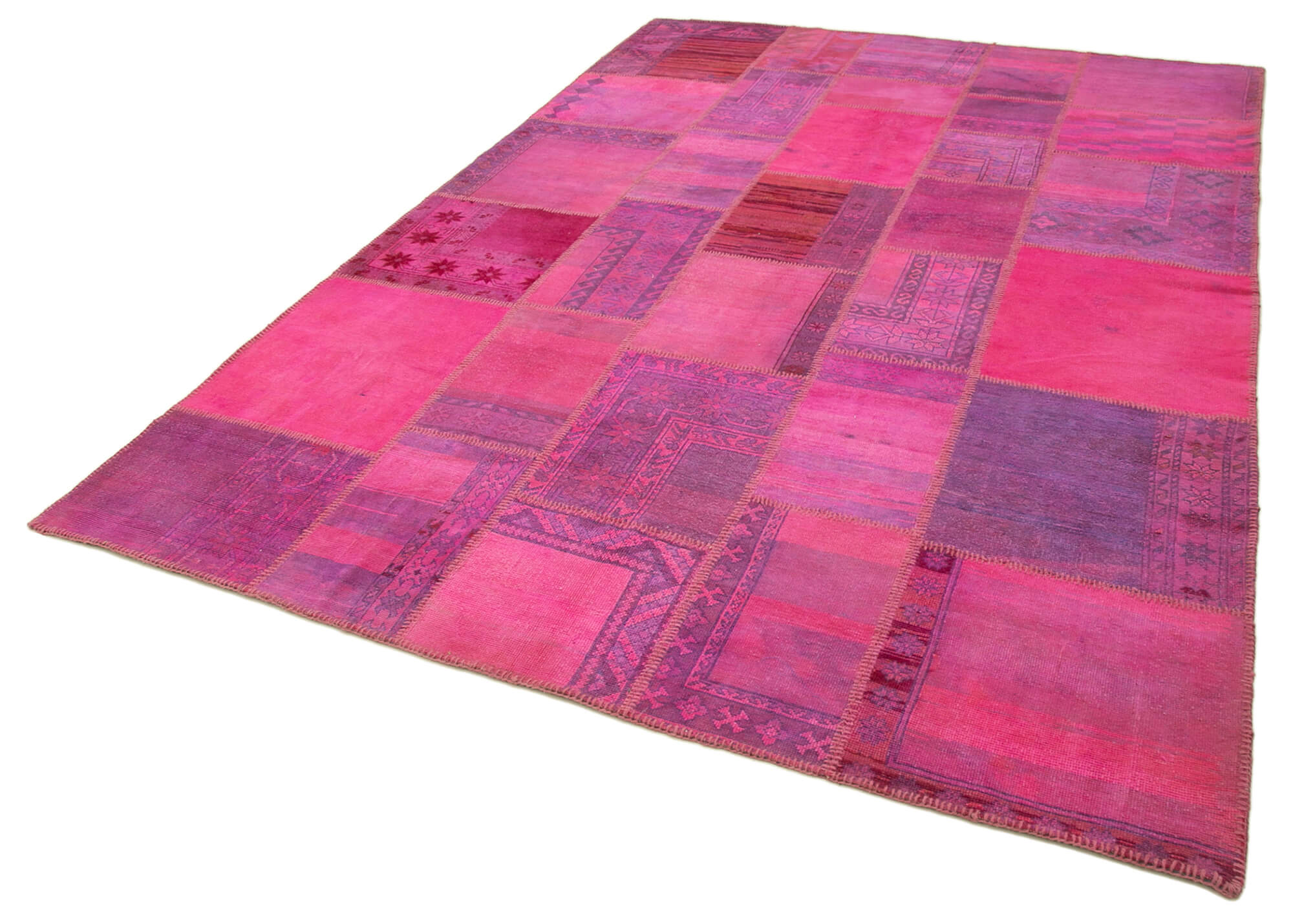 Tapis turc fait à la main 208 cm x 304 cm patchwork rose